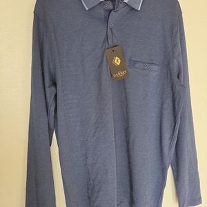 Long-Sleeve Polo Shirt in Heathered Blue